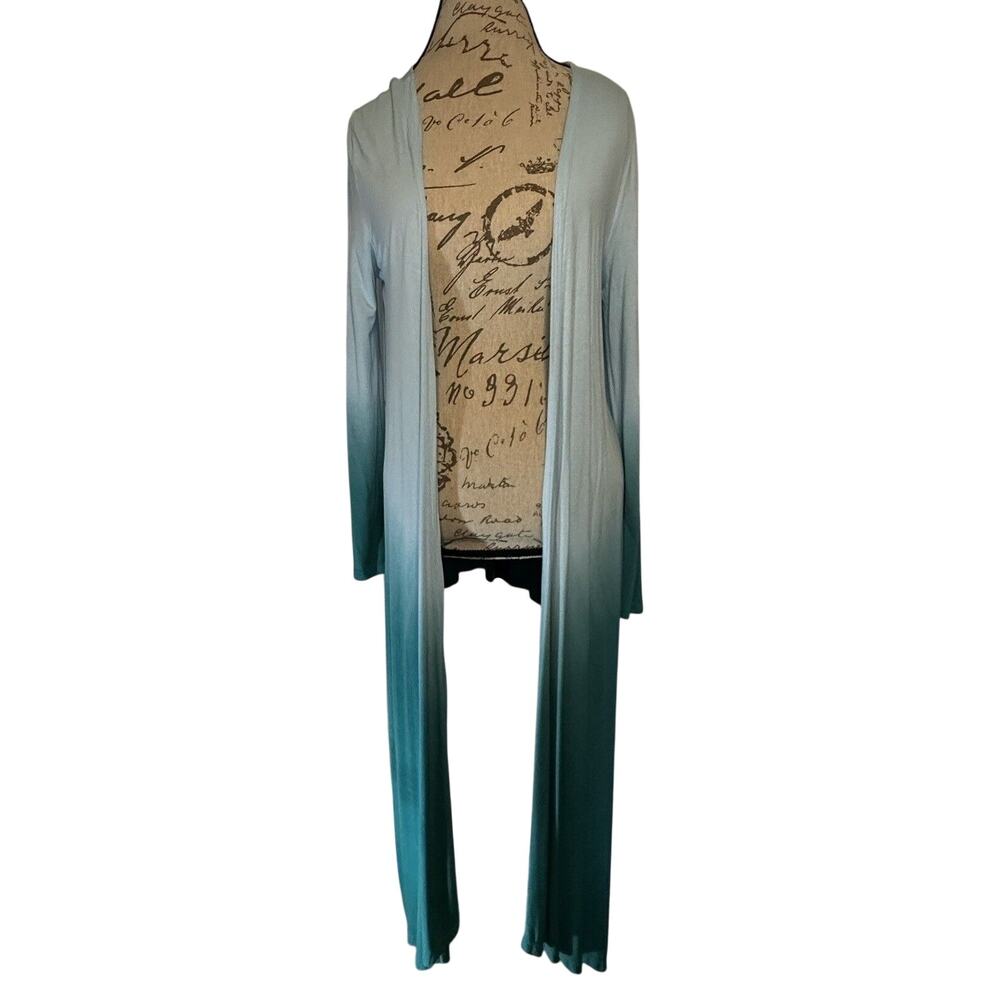 BCBG Maxazaria women’s sz M Blue Green Ombre Cardigan Wrap Sweater Y2K Fall cozy
